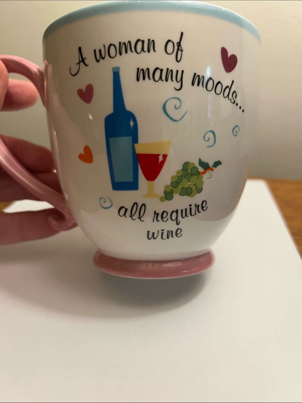 Russ Berrie Pink-Handled Ceramic Wine Graphic Mug